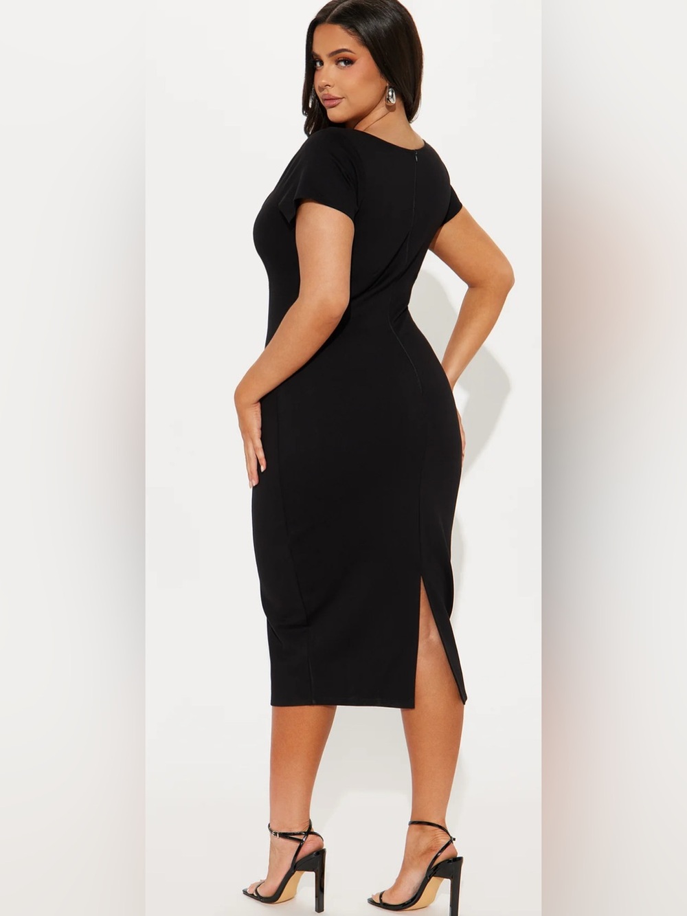 Black Short-Sleeve Bodycon Midi Dress - Sleek Women's Dress - Picture 6 of 6